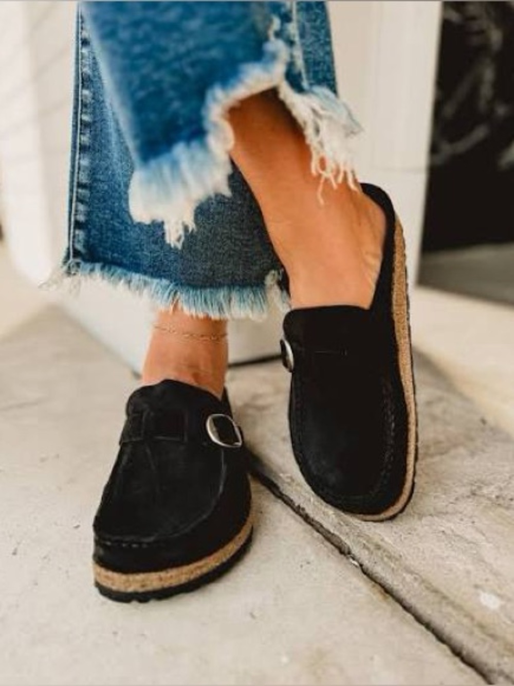 Birkenstock Black Suede Buckley Mule Clogs with Buckle